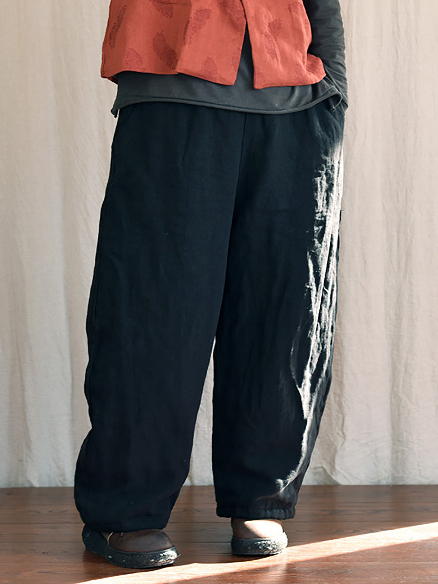 Pantalon sarouel en lin uni avec poches pour femme Rero Winter AT1096