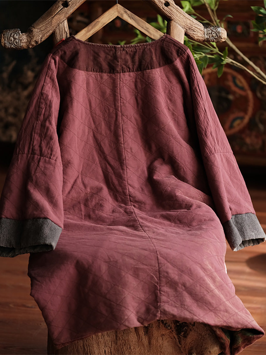 Damen Herbst Ethno Blumen Colorblock Leinen Robe Mantel AI1060