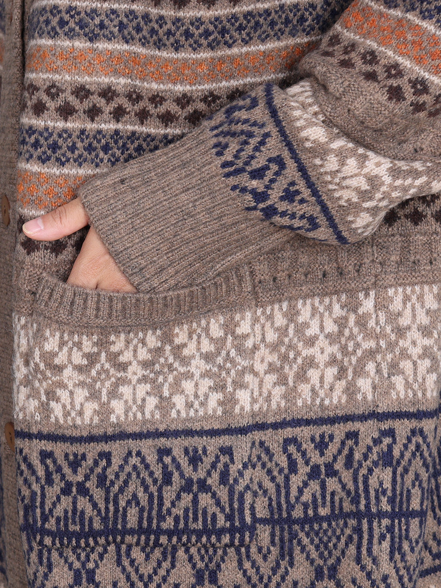 Damen Vintage Herbst Streifen Knopf Woll Strickjacke Mantel AI1003