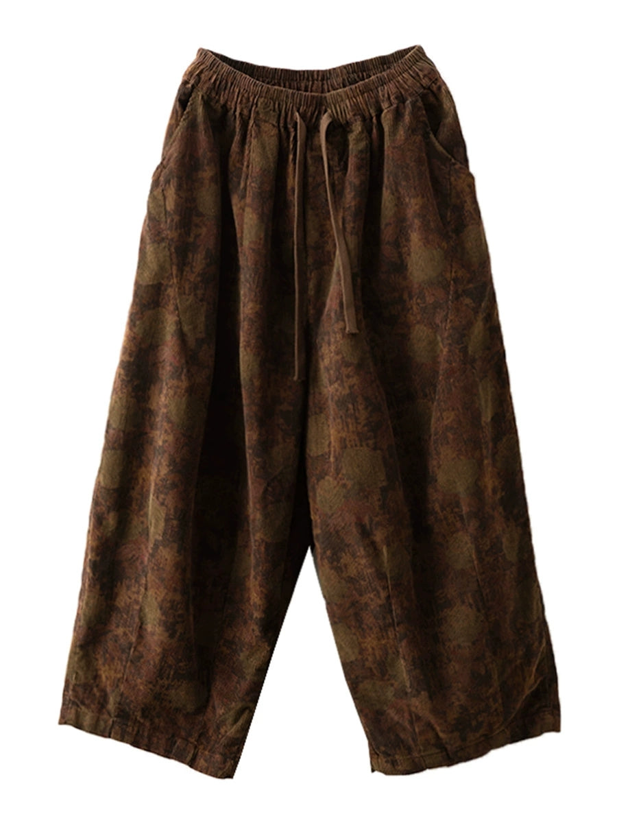 Damen Herbst Vintage Blumen Riemen Cord Haremshose AI1036