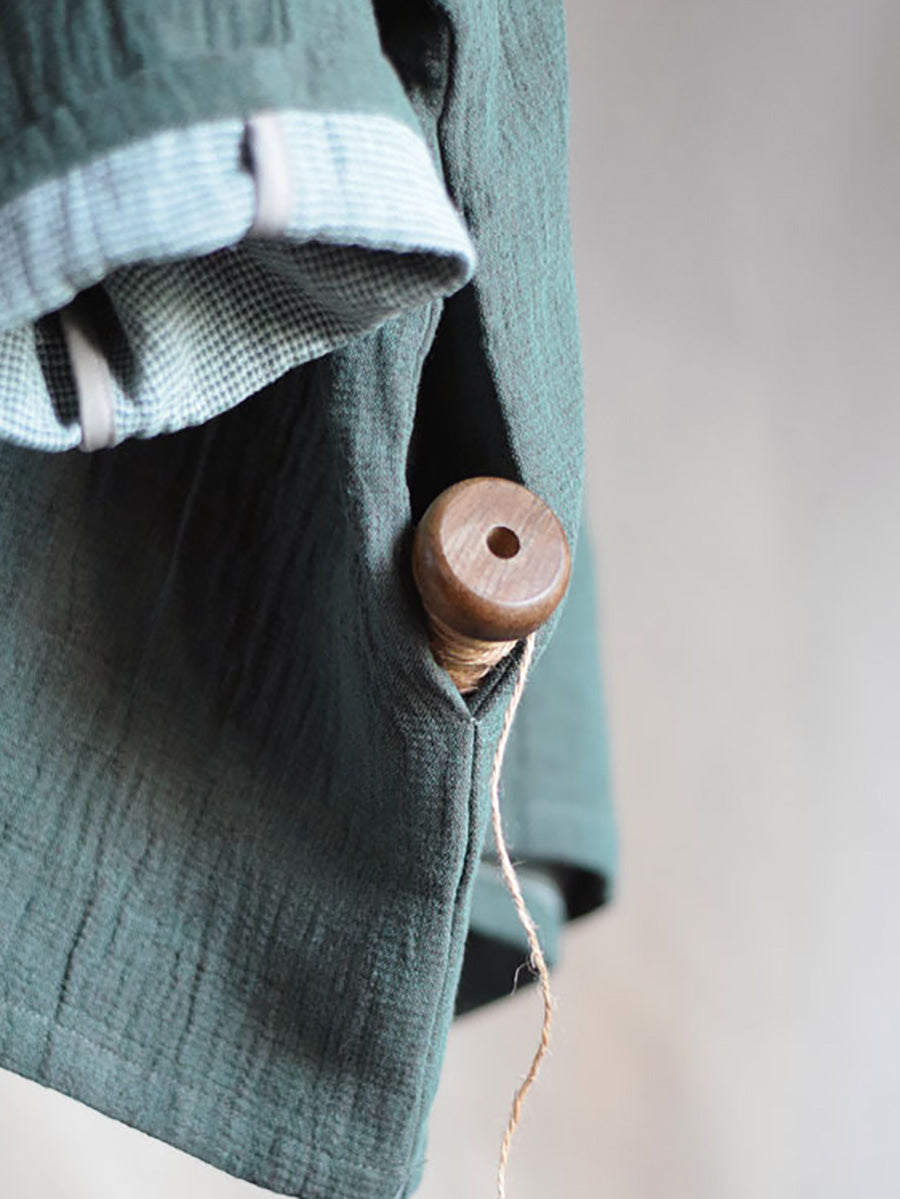 Damen Vintage Herbst Solide Baumwolle Leinen Longshirt AI1004