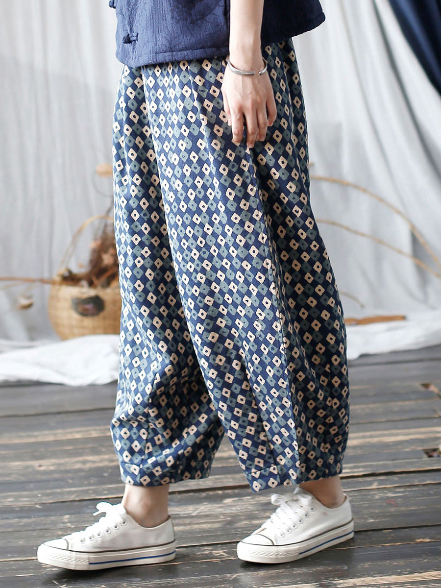Pantalon sarouel en coton à motif artistique d'automne pour femme AH1035