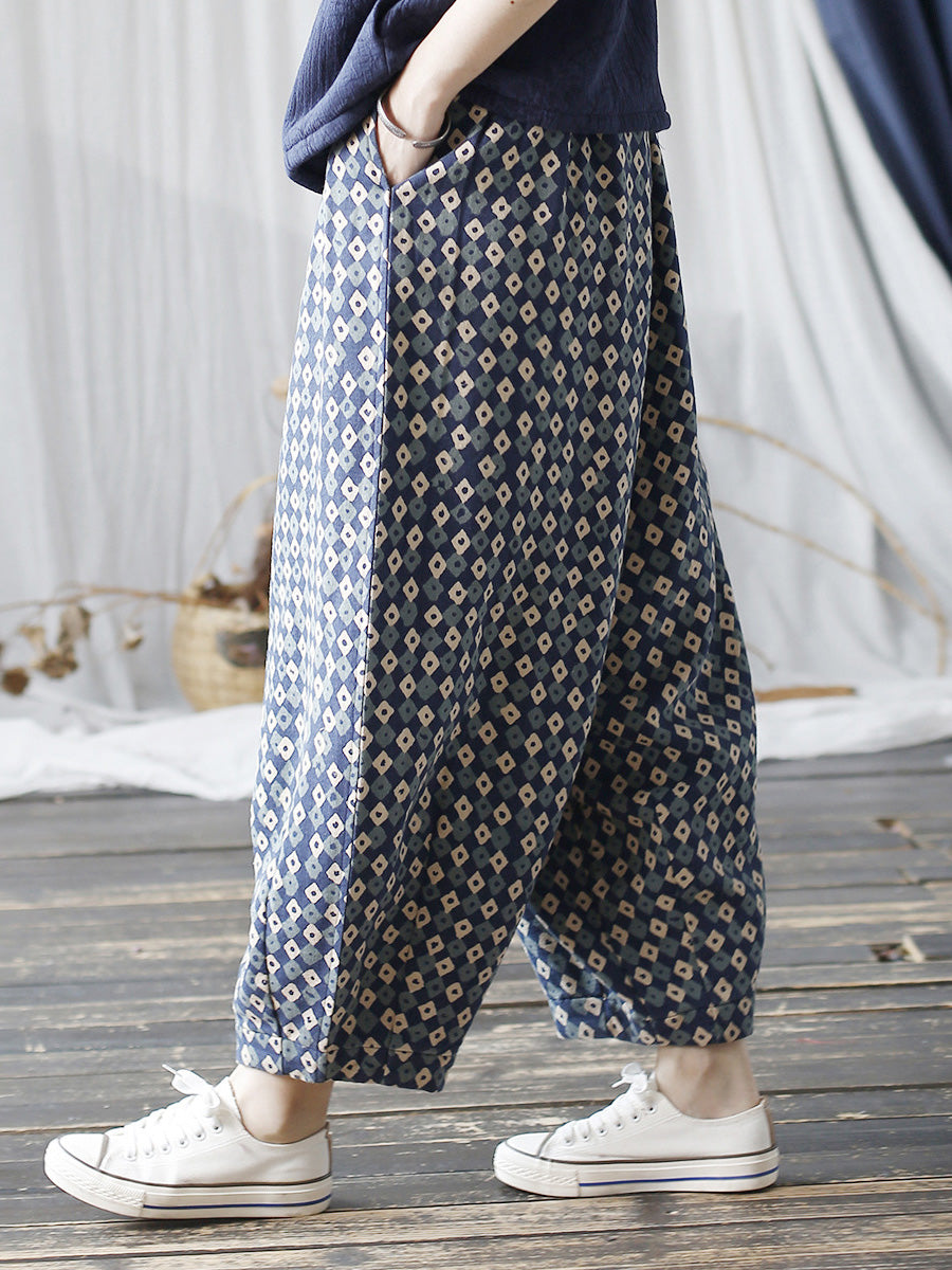 Pantalon sarouel en coton à motif artistique d'automne pour femme AH1035
