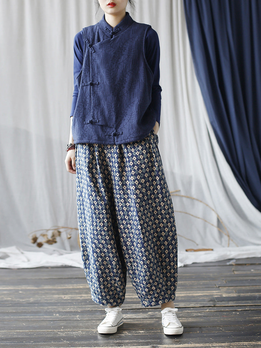 Pantalon sarouel en coton à motif artistique d'automne pour femme AH1035