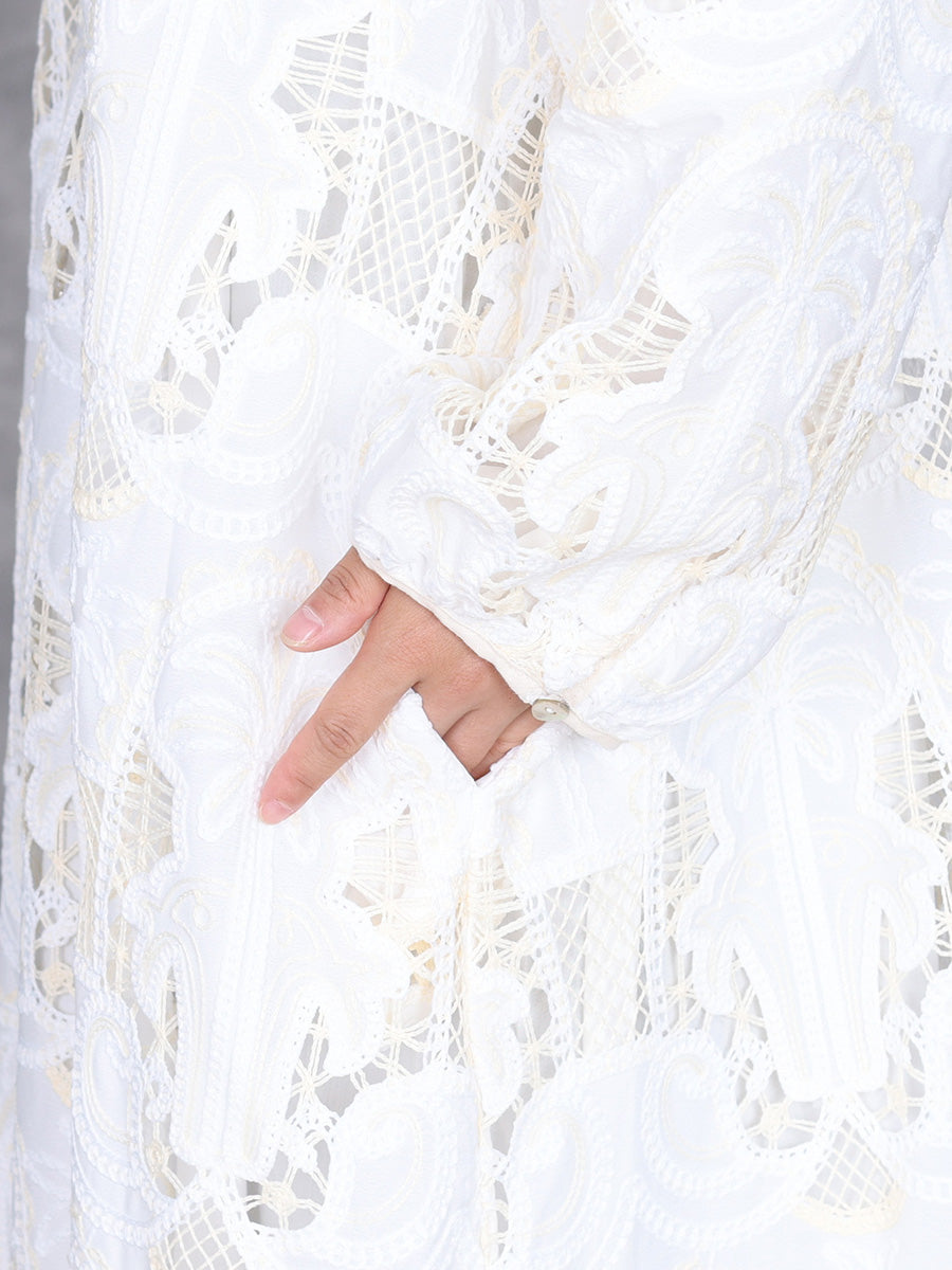 Damen Herbst Artsy Spitze Ausschnitt O-Ausschnitt Kleid AH1034