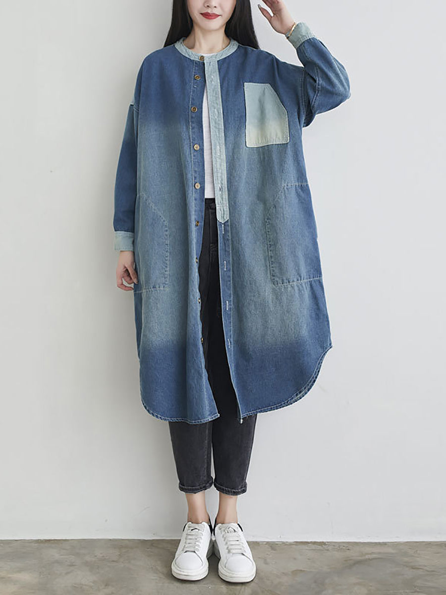 Manteau en jean décontracté à poches colorblock pour femme, automne AH1041