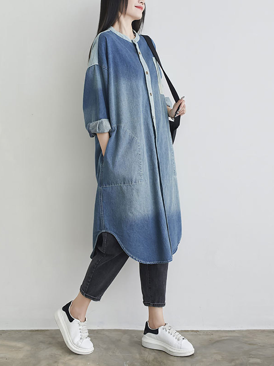 Manteau en jean décontracté à poches colorblock pour femme, automne AH1041