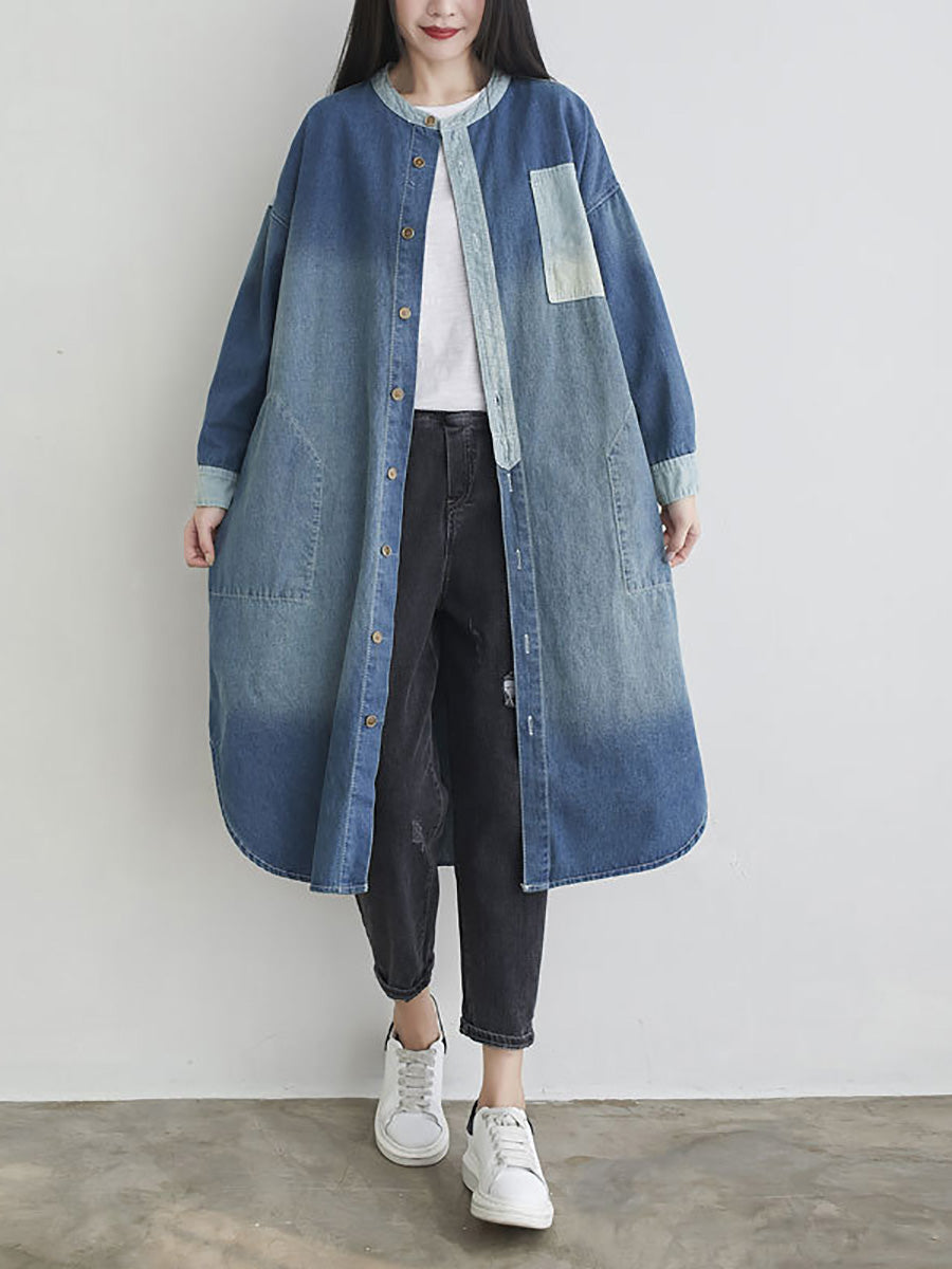 Manteau en jean décontracté à poches colorblock pour femme, automne AH1041