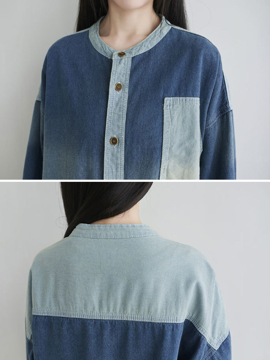 Manteau en jean décontracté à poches colorblock pour femme, automne AH1041
