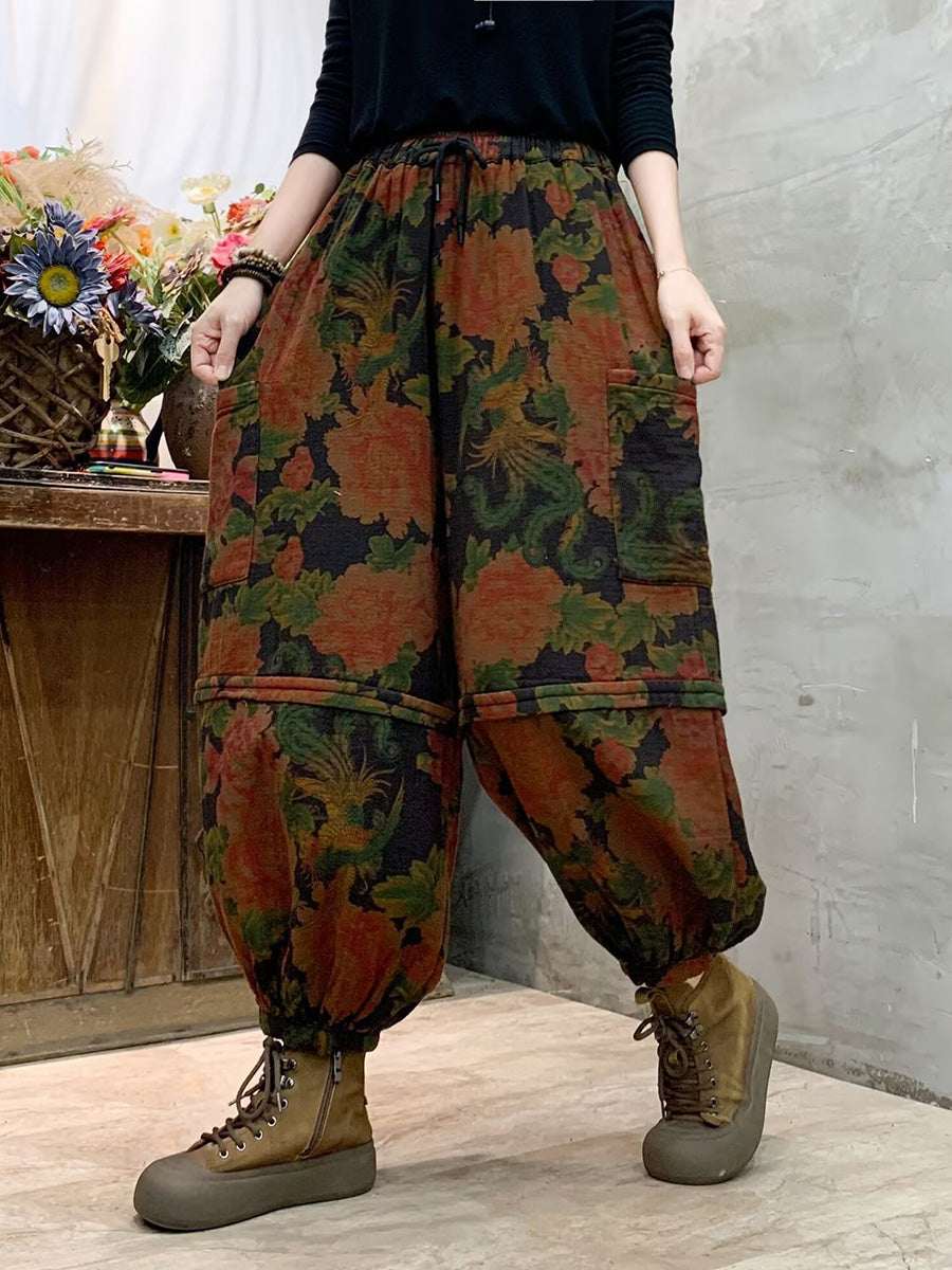 Pantalon sarouel en coton épissé à fleurs vintage pour femme AH1004