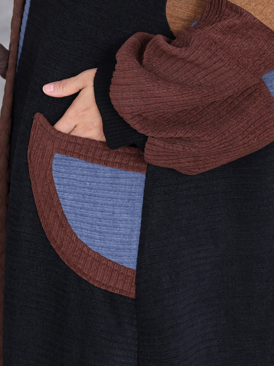 Damen Winter Artsy Colorblock Cardigan Langer Mantel AH1020