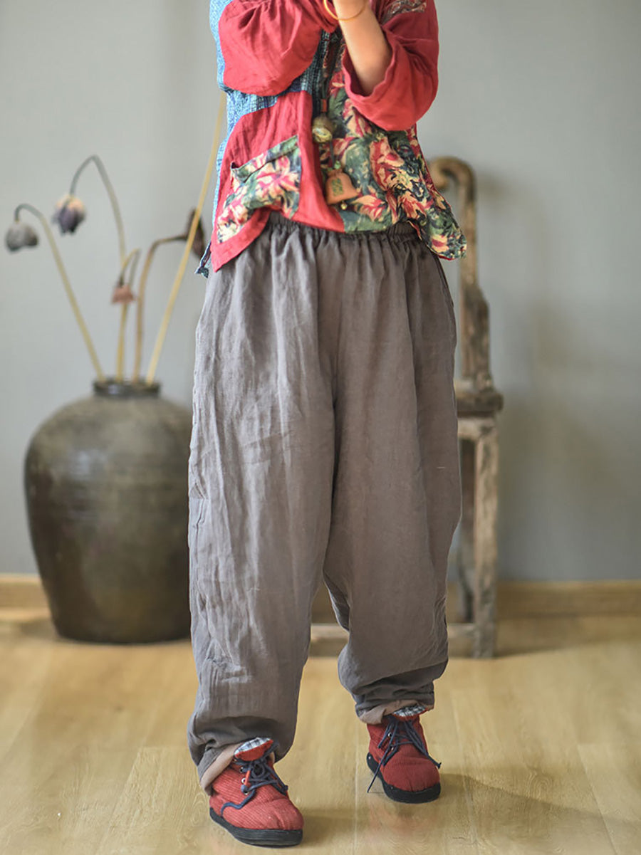 Pantalon sarouel rembourré en lin uni pour femme Rero automne AH1053