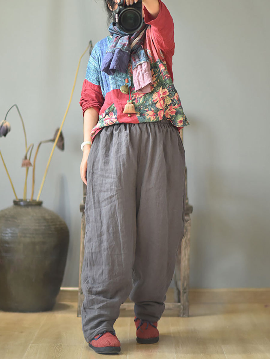 Pantalon sarouel rembourré en lin uni pour femme Rero automne AH1053