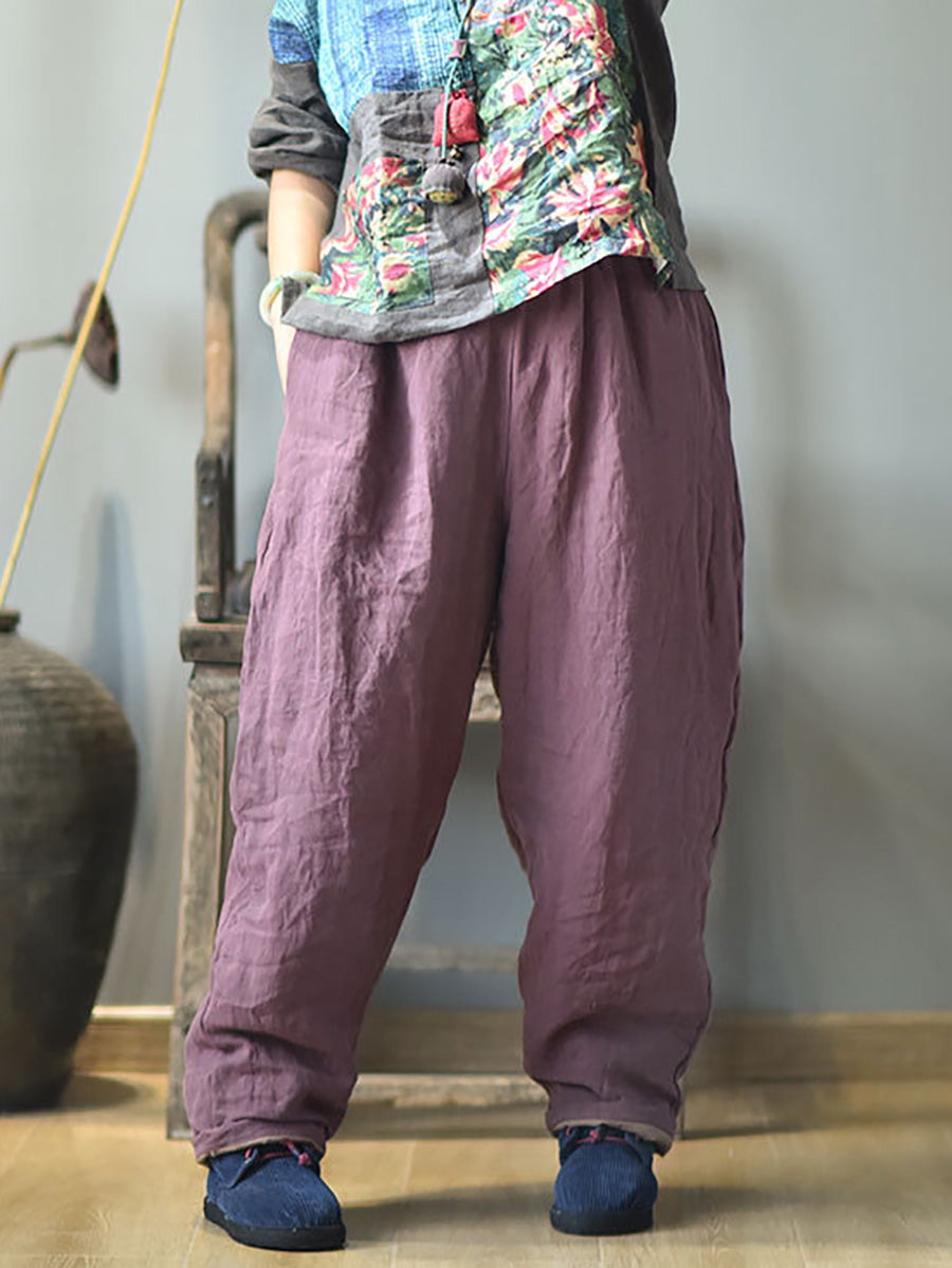 Pantalon sarouel rembourré en lin uni pour femme Rero automne AH1053