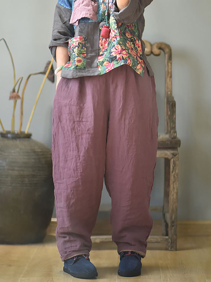 Pantalon sarouel rembourré en lin uni pour femme Rero automne AH1053