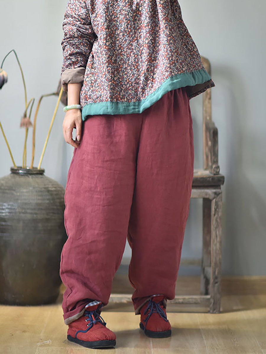 Pantalon sarouel rembourré en lin uni pour femme Rero automne AH1053
