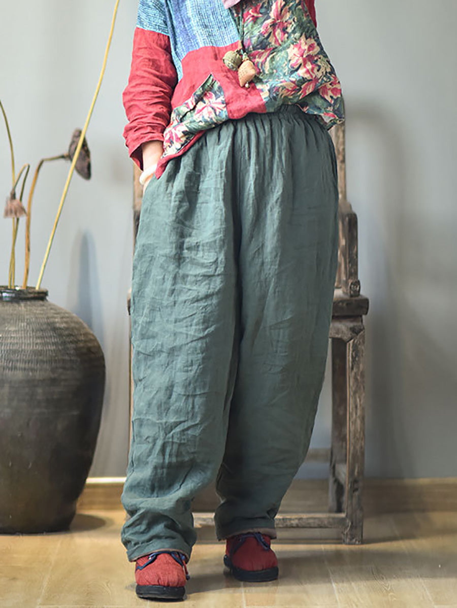 Pantalon sarouel rembourré en lin uni pour femme Rero automne AH1053