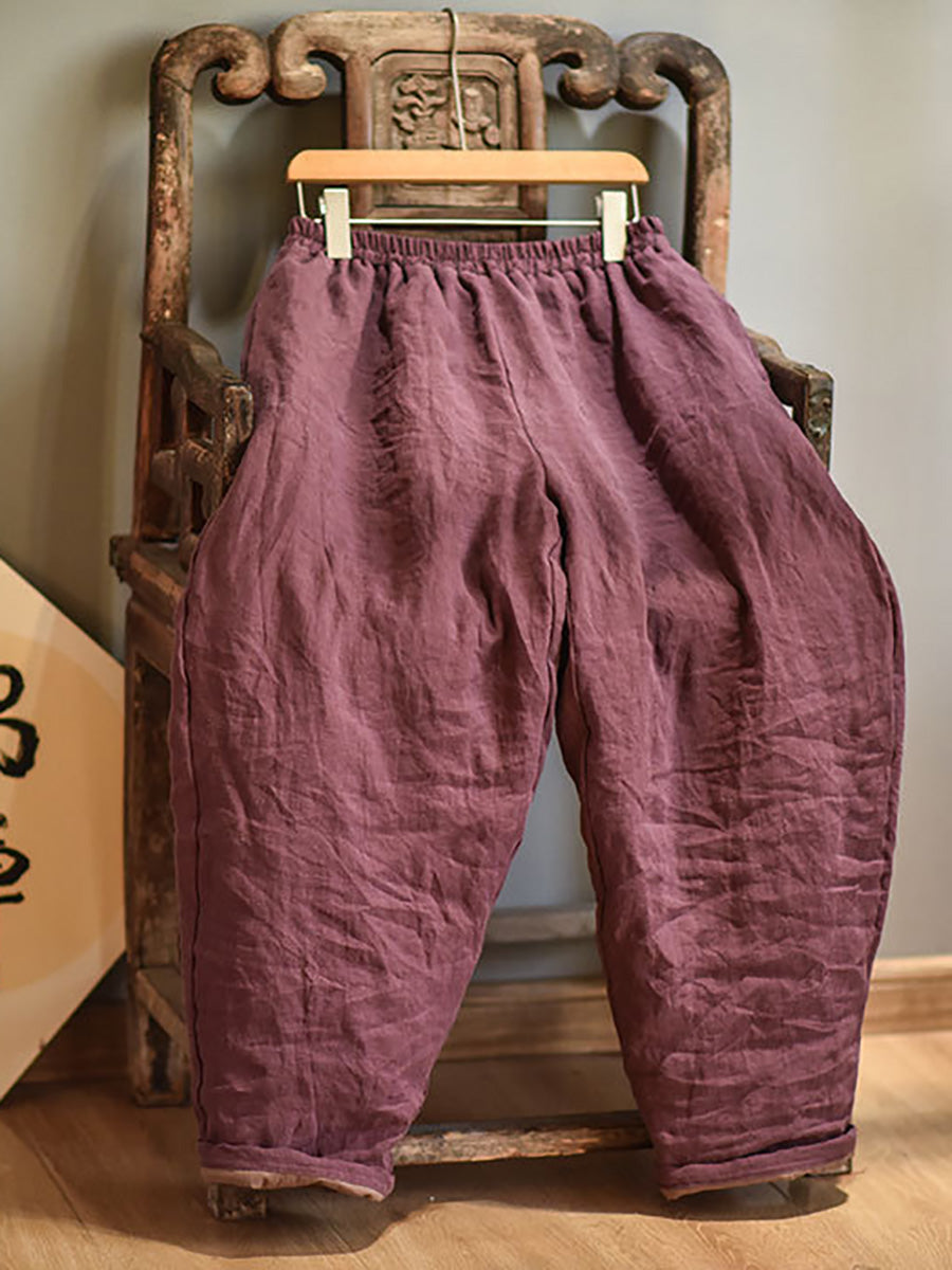 Pantalon sarouel rembourré en lin uni pour femme Rero automne AH1053