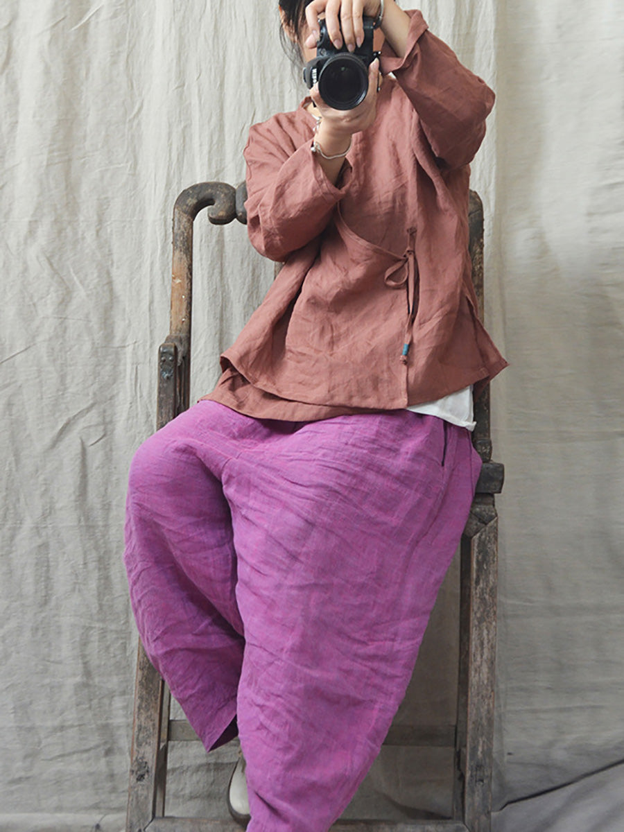 Robe longue vintage en lin pour femme, col en V, ample, automne, AK1012