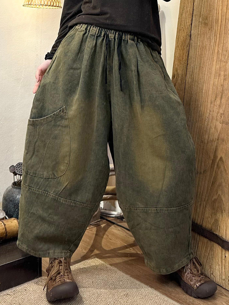 Pantalon sarouel en denim uni rétro pour femme, automne, AH1056
