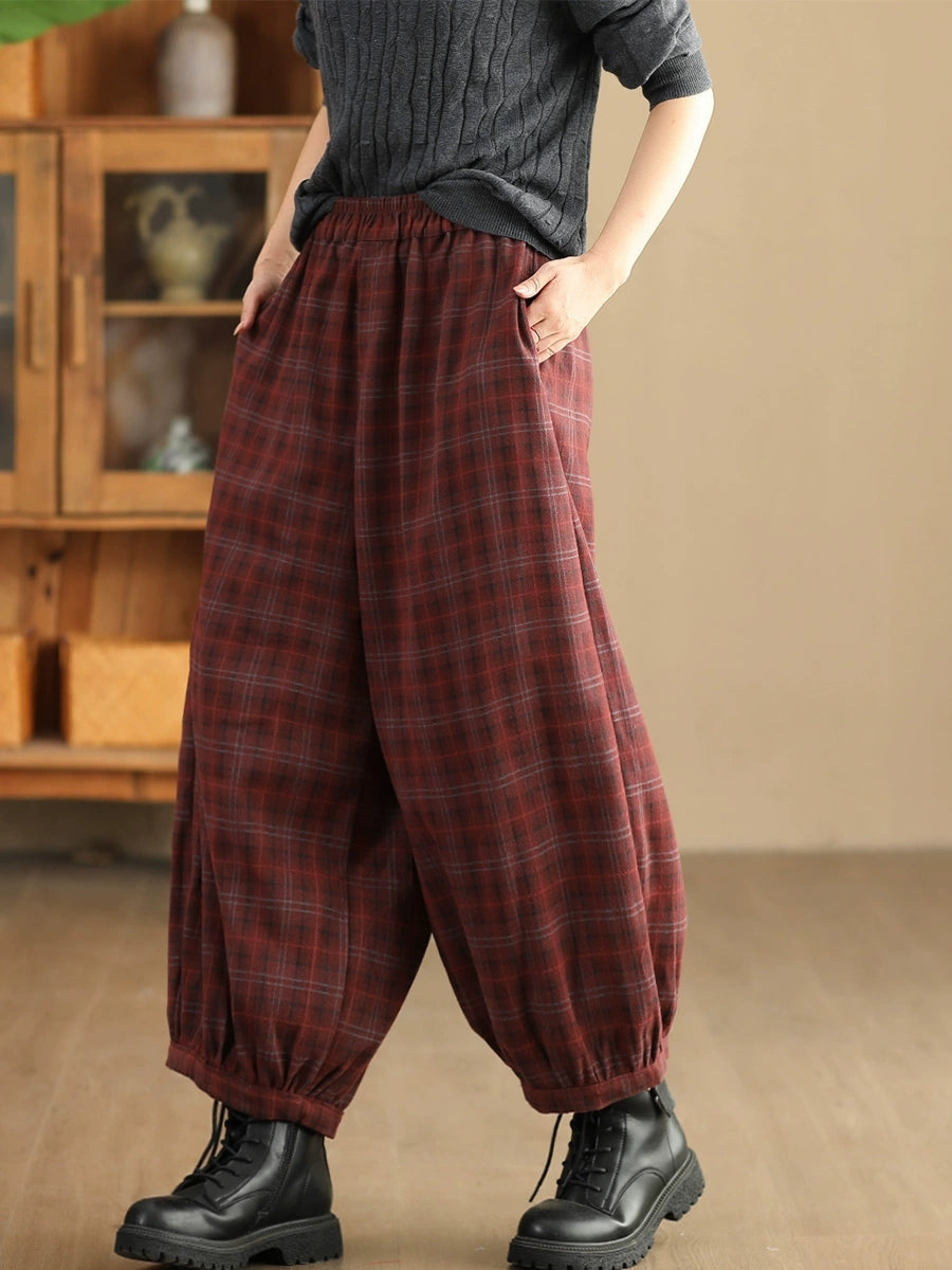 Pantalon sarouel chaud à carreaux décontracté pour femme AH1042