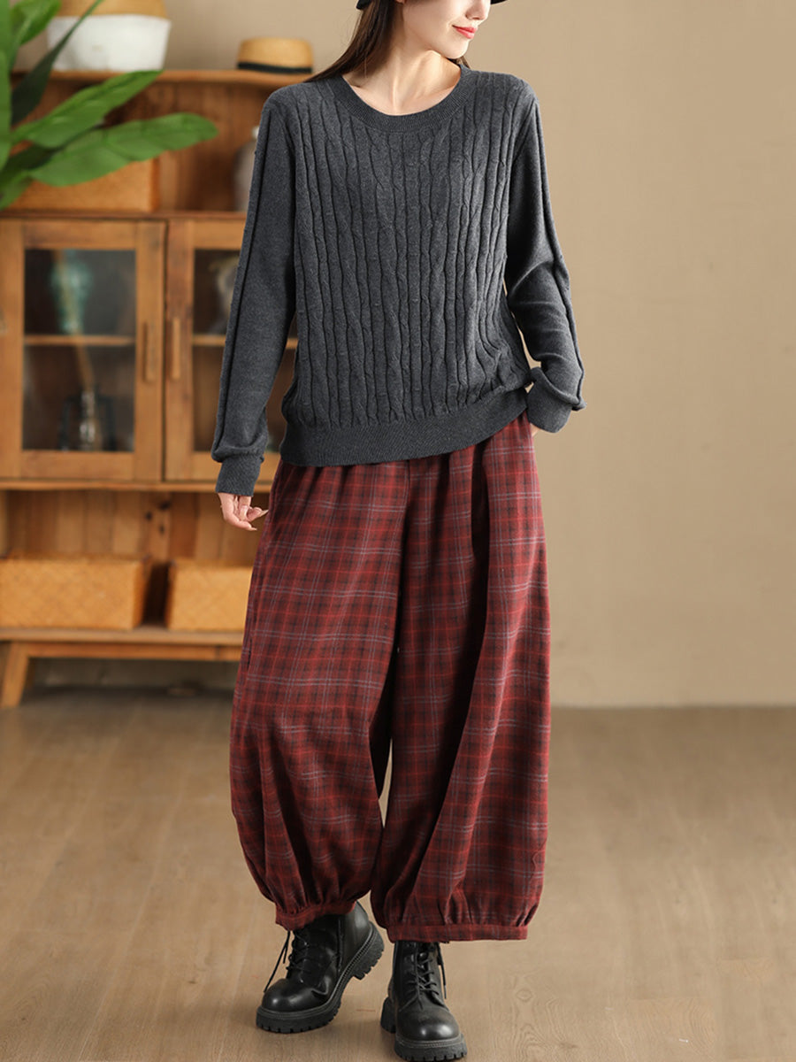 Pantalon sarouel chaud à carreaux décontracté pour femme AH1042