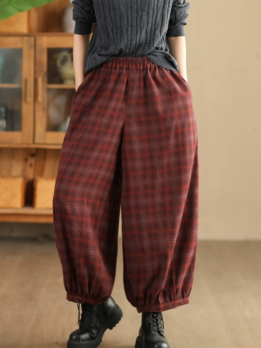 Pantalon sarouel chaud à carreaux décontracté pour femme AH1042