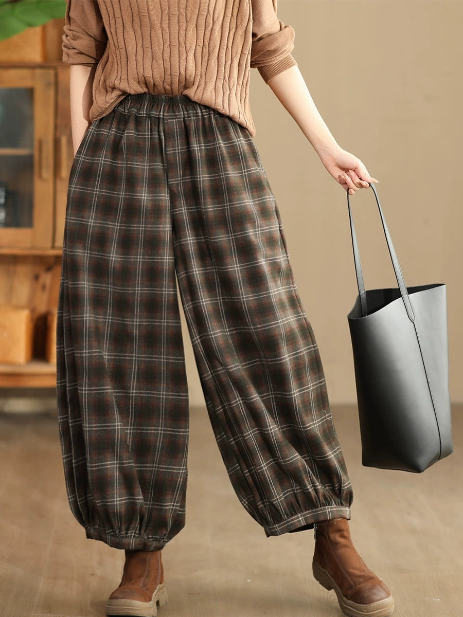 Pantalon sarouel chaud à carreaux décontracté pour femme AH1042