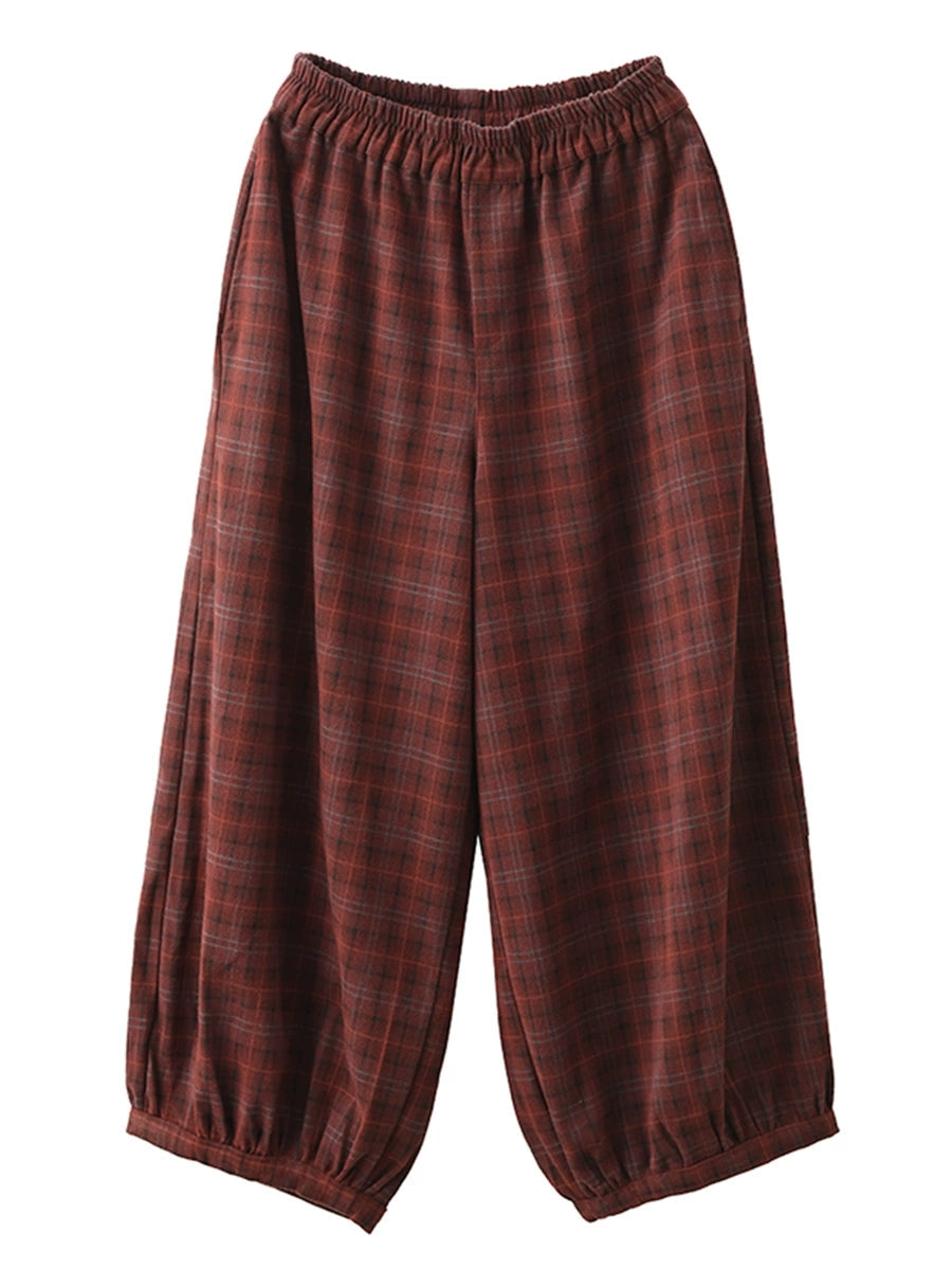 Pantalon sarouel chaud à carreaux décontracté pour femme AH1042