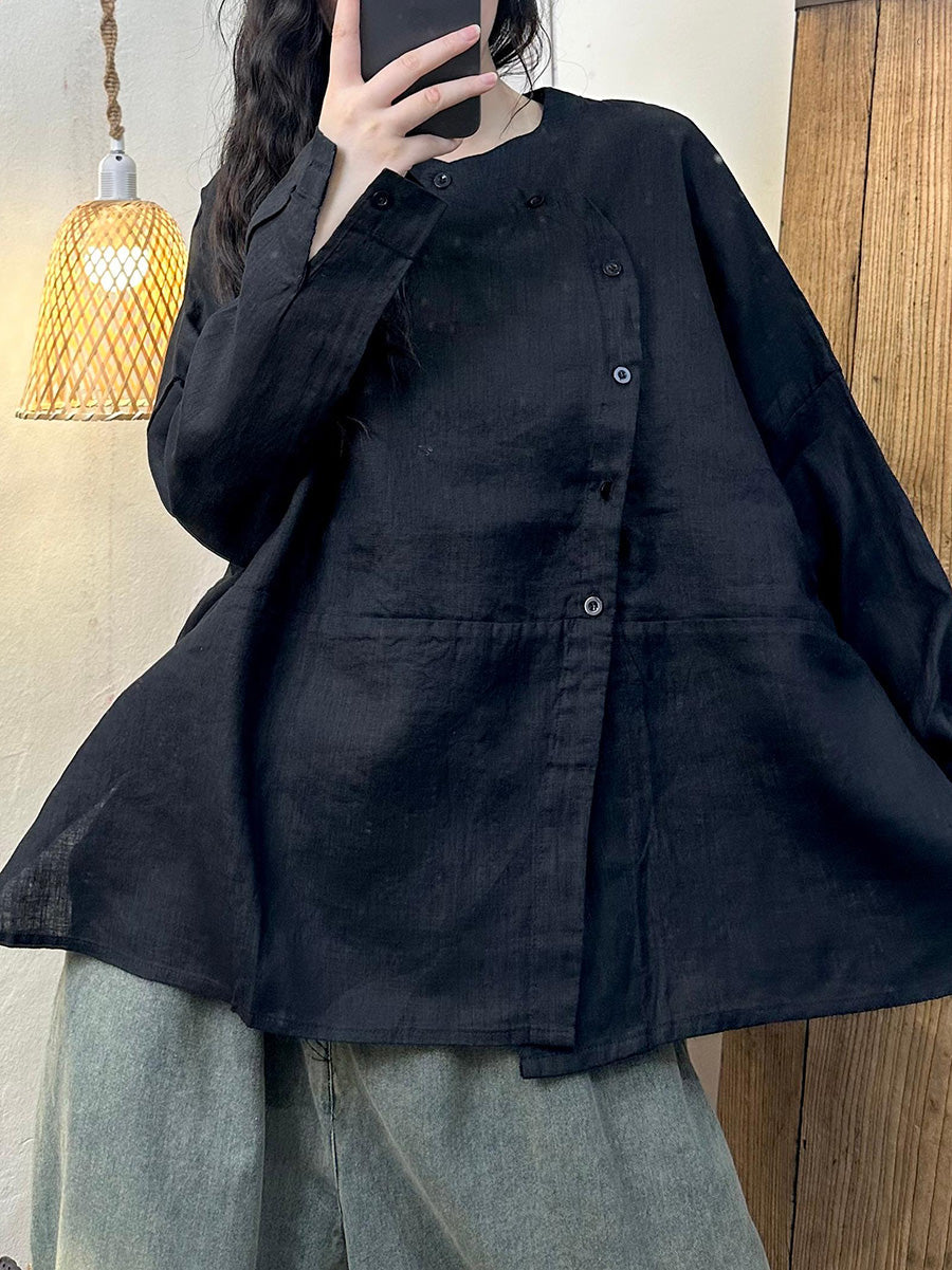 Chemise en lin unie décontractée à fermeture oblique pour femme, automne AH1044