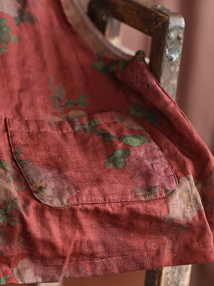 Damen Vintage Blumen O-Ausschnitt Dünne Leinenweste AH1019