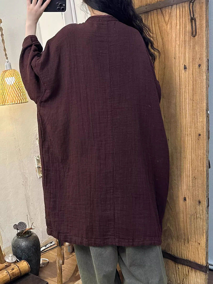 Damen Vintage Herbst Festes Leinen Baumwoll Robe Kleid AH1016