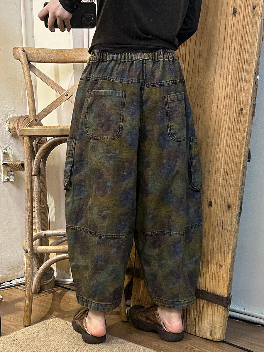 Damen Herbst Retro Blumen Denim Gespleißte Haremshose AK1019