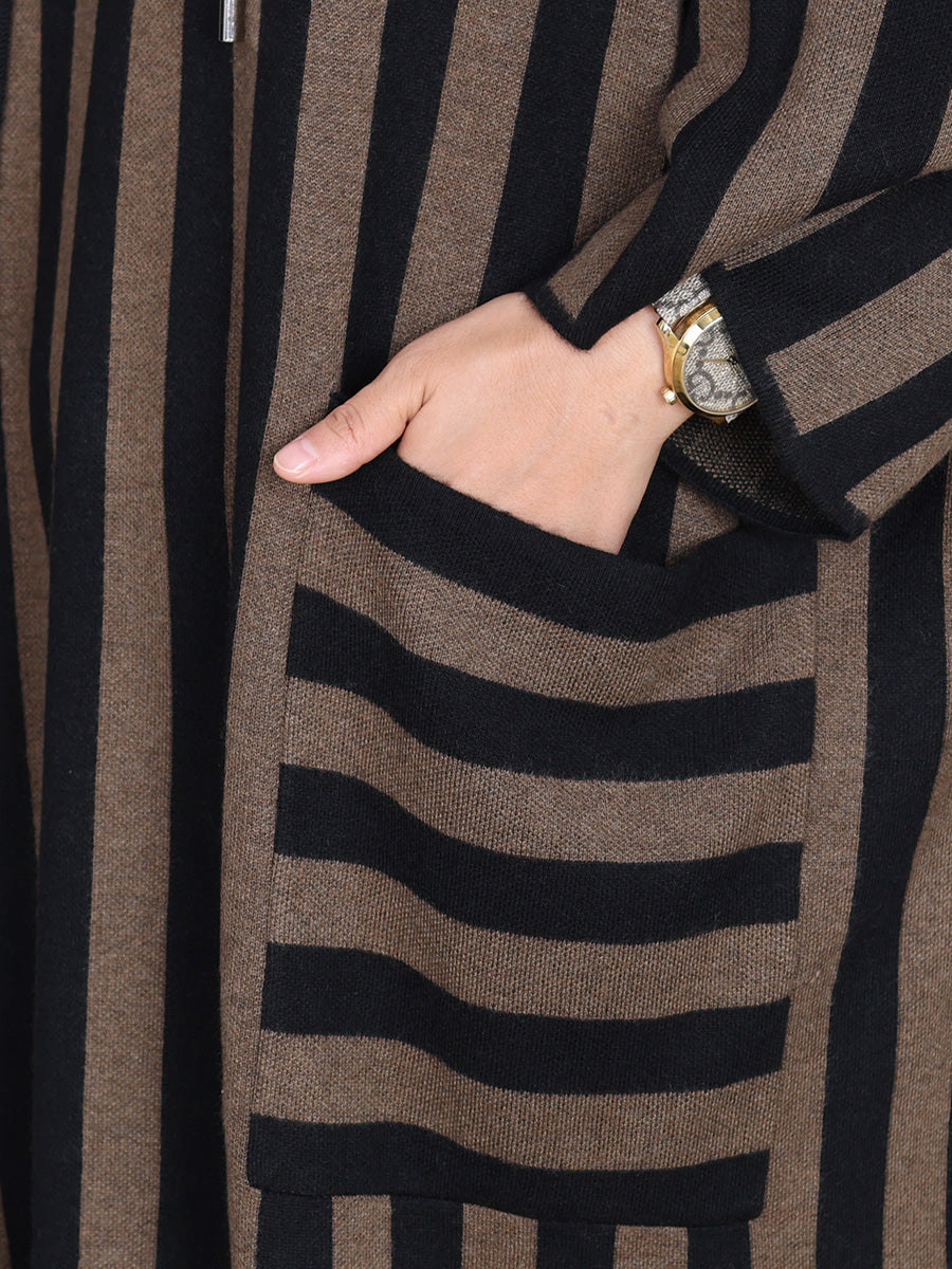 Robe en tricot à capuche à rayures colorées pour femme, automne, AK1027