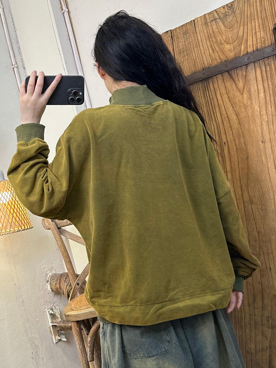 Sweat-shirt à col roulé en coton brodé pour femme AK1030