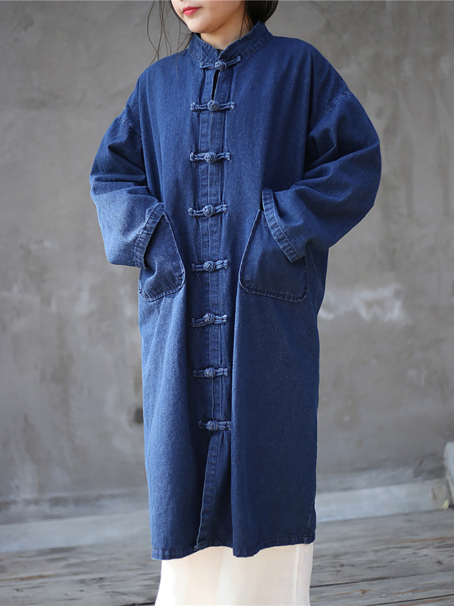 Manteau en jean décontracté à poches solides pour femmes, automne AK1032