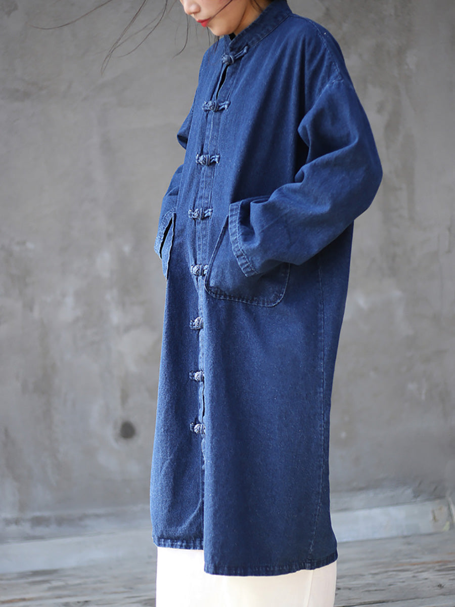 Manteau en jean décontracté à poches solides pour femmes, automne AK1032