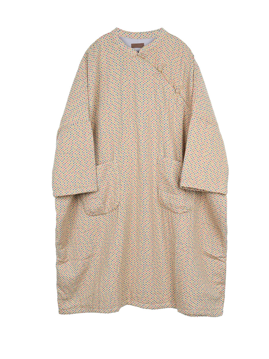 Damen Vintage Herbst Dot Schrägverschluss Baumwolle Gepolstertes Robe Kleid AV1020