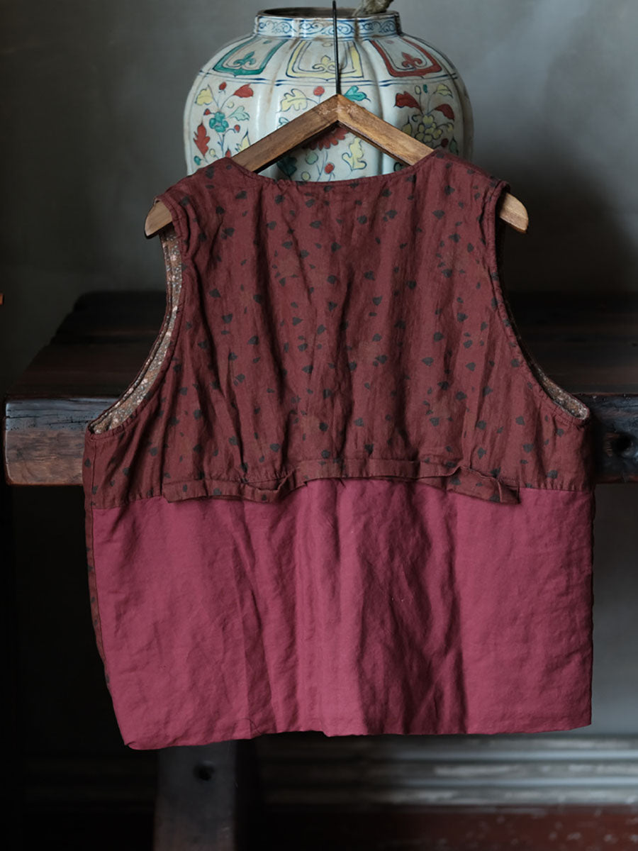 Damen Herbst Patchwork Gespleißt Kapuze 100% Leinen Weste AV1028