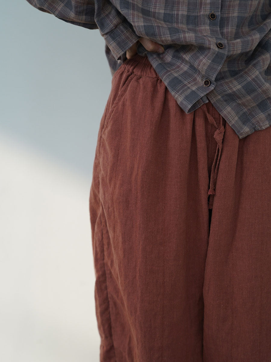 Pantalon ample en lin uni vintage pour femme, automne AV1030