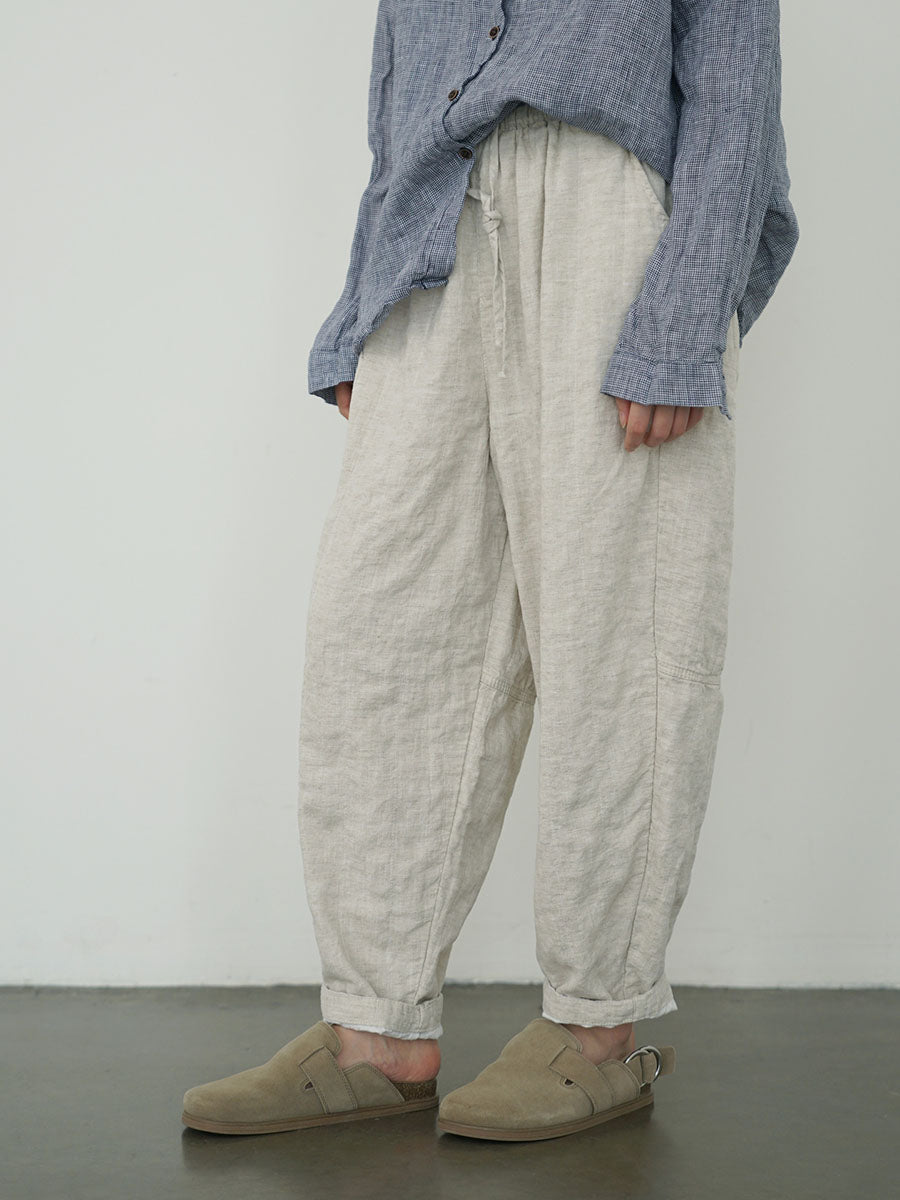 Pantalon ample en lin uni vintage pour femme, automne AV1030