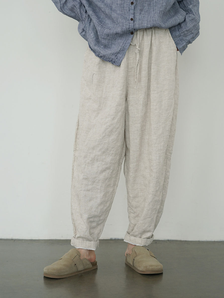 Pantalon ample en lin uni vintage pour femme, automne AV1030