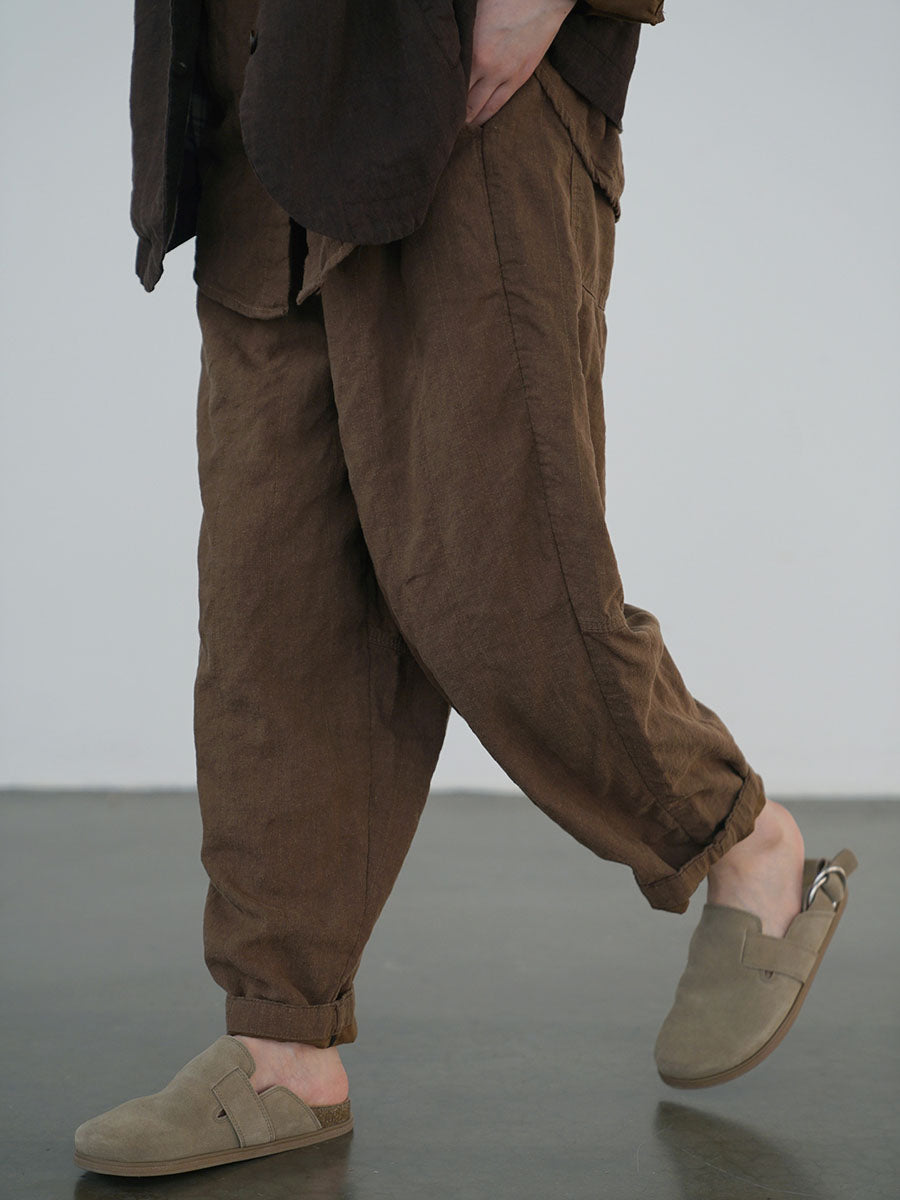 Pantalon ample en lin uni vintage pour femme, automne AV1030