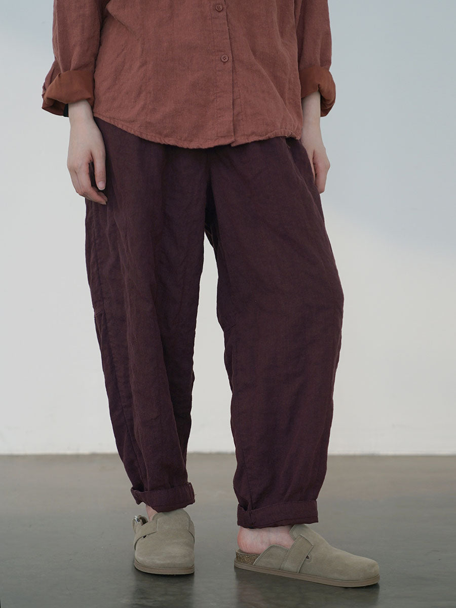 Pantalon ample en lin uni vintage pour femme, automne AV1030
