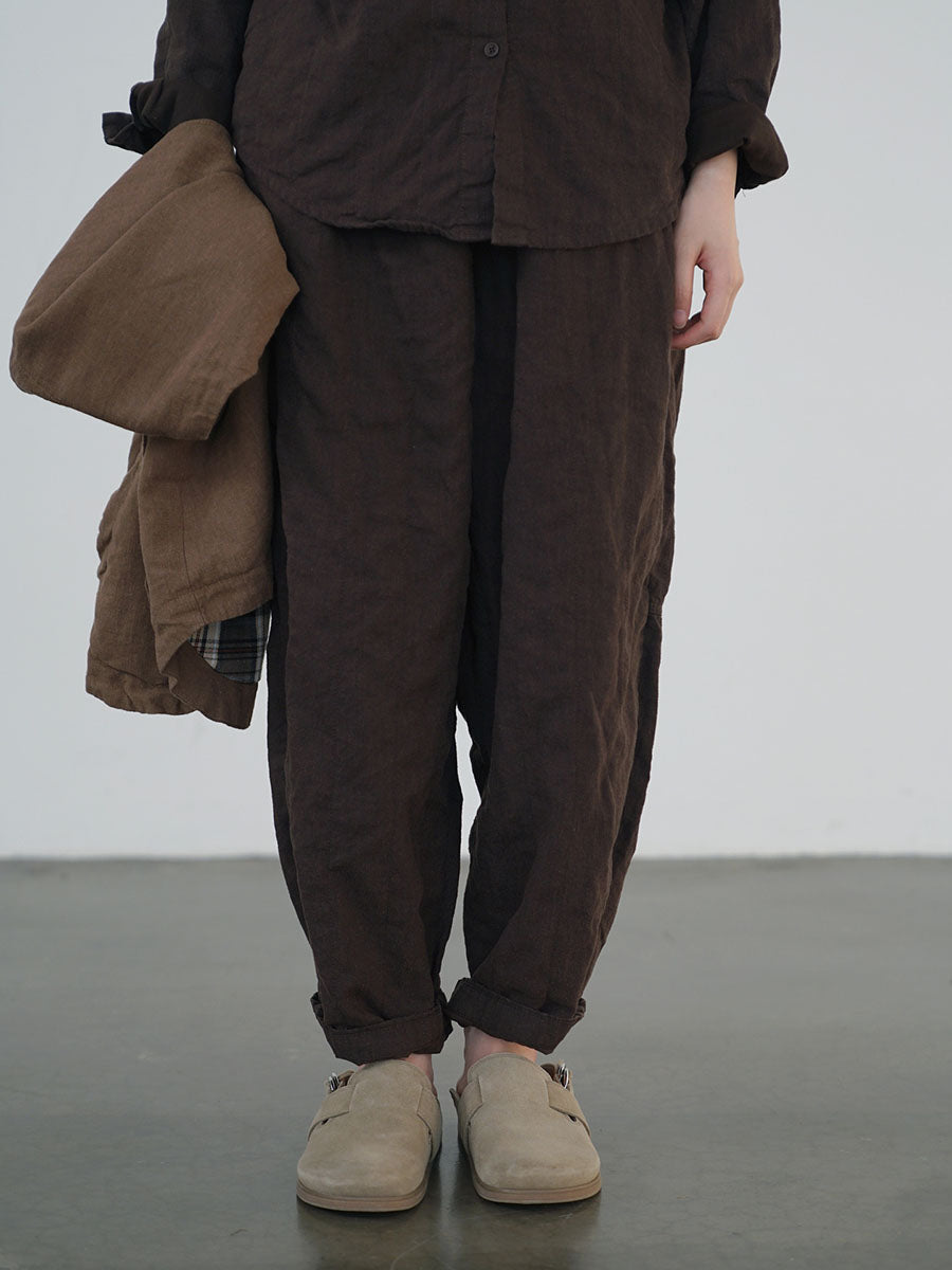 Pantalon ample en lin uni vintage pour femme, automne AV1030