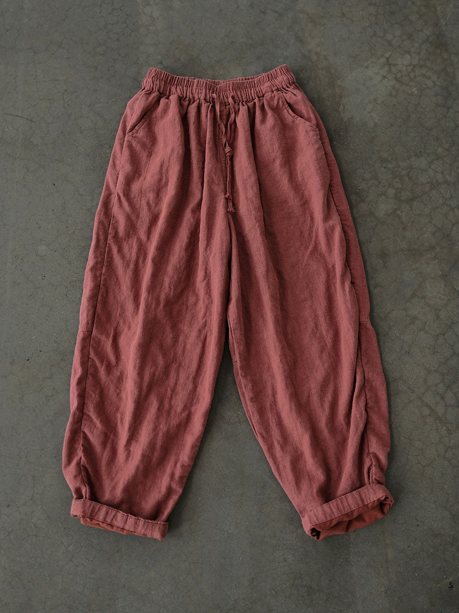 Pantalon ample en lin uni vintage pour femme, automne AV1030