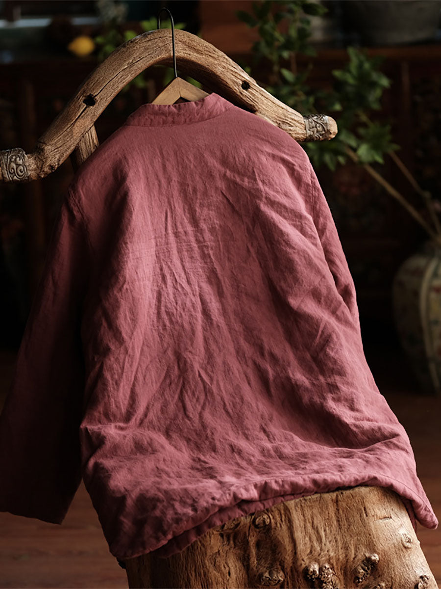 Damen Vintage Herbst Feste Schnalle Gepolsterter Leinenmantel AV1038