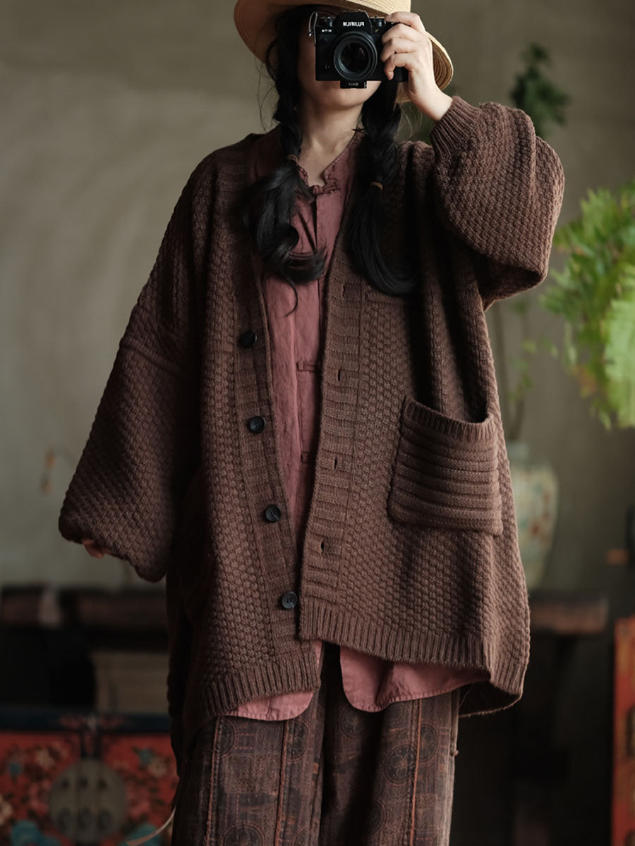 Cardigan ample à col en V en tricot décontracté pour femme, automne AV1050