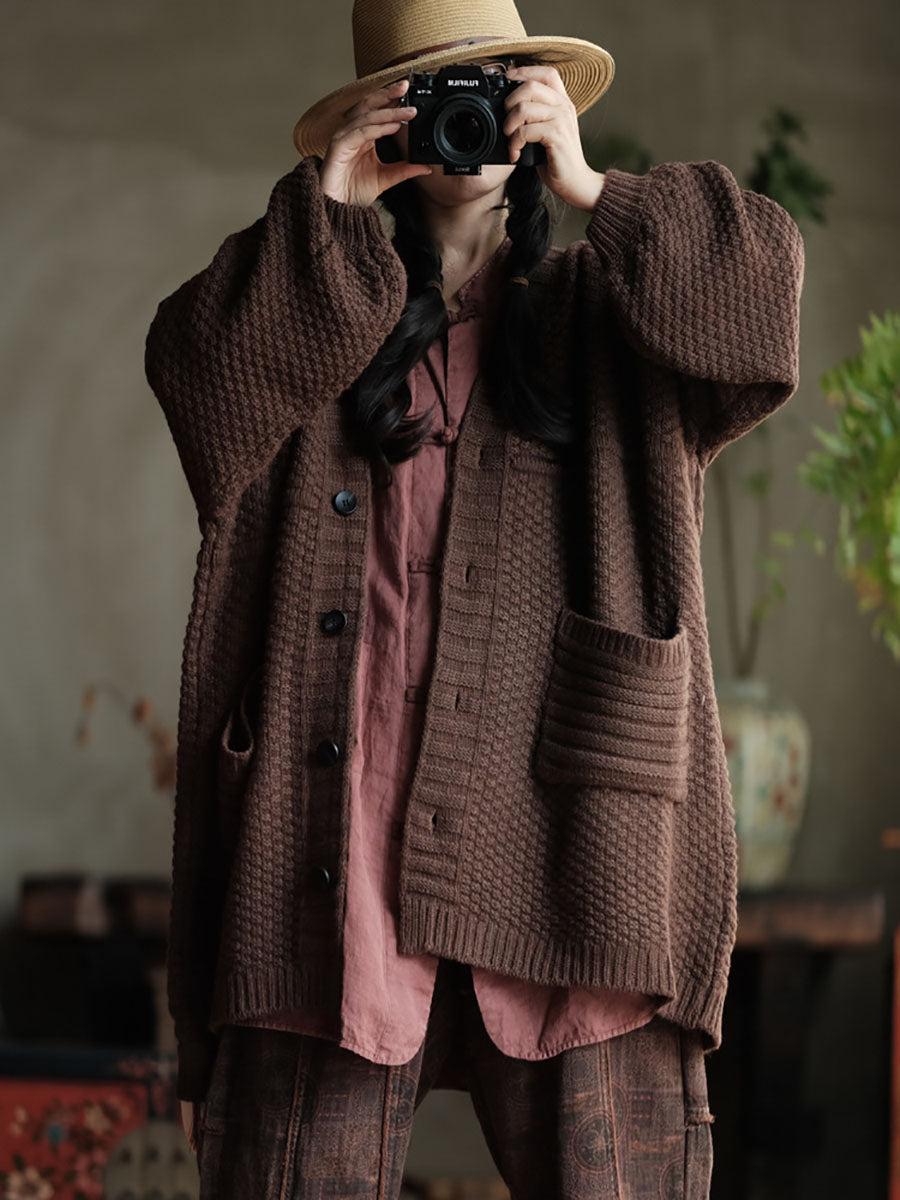 Cardigan ample à col en V en tricot décontracté pour femme, automne AV1050