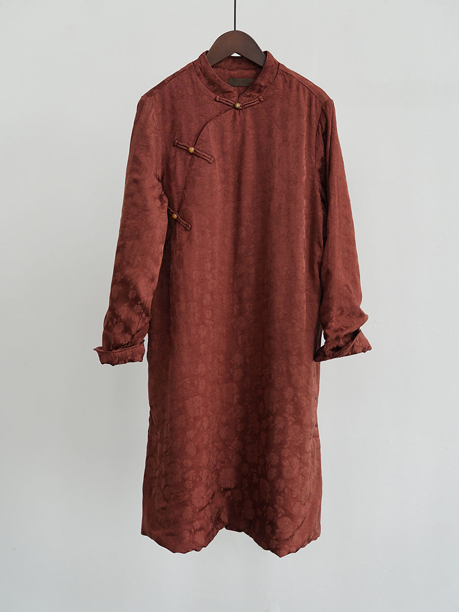 Frauen Vintage Herbst Blume Jacquard Robe Kleid AV1070